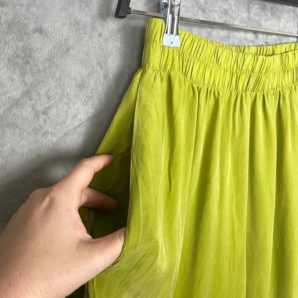 Vintage Y2K Lime Green Wide Leg Pull On Pants Lagenlook Large Loungewear Resort - Picture 8 of 9